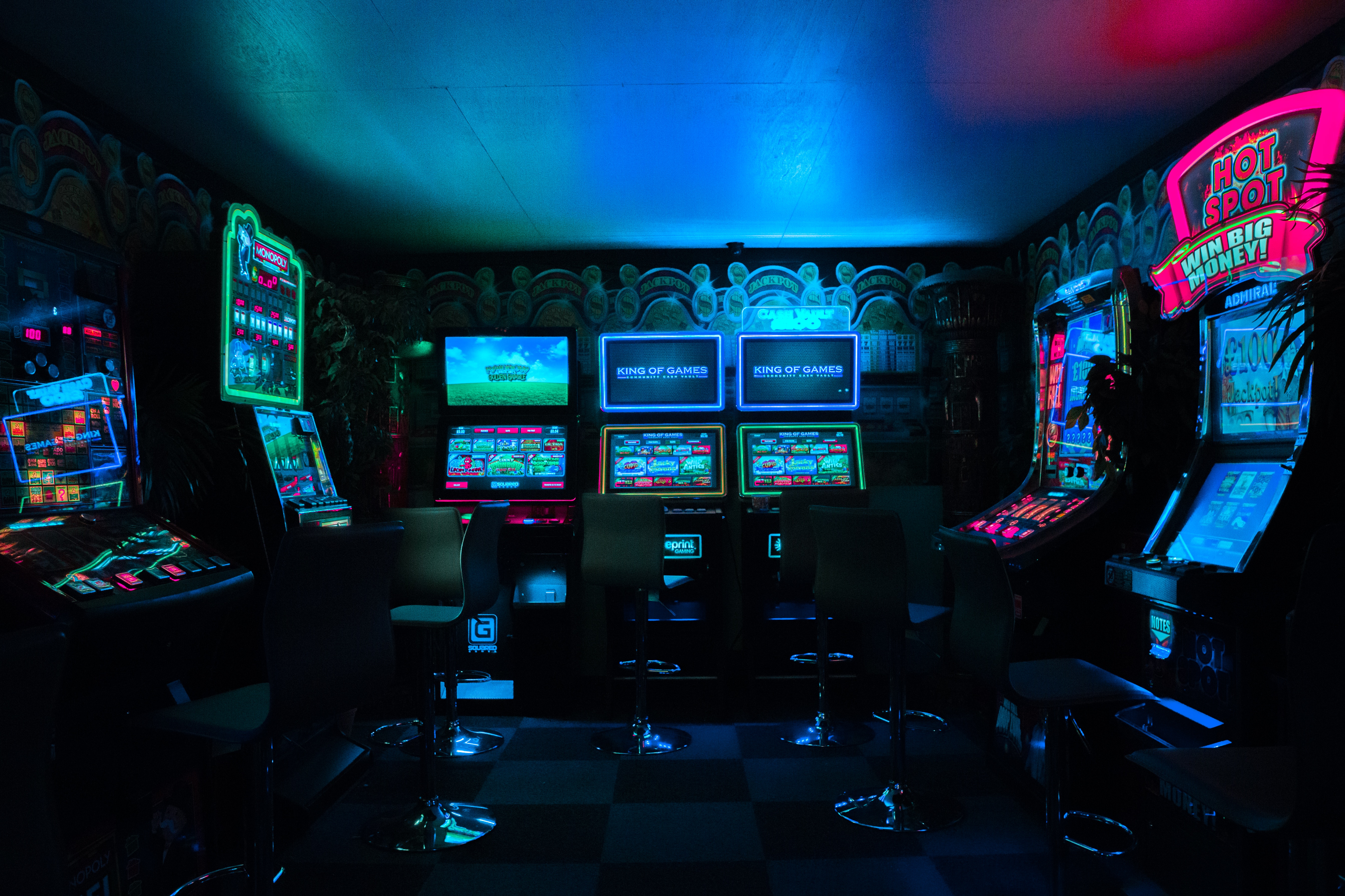 Dark arcade with neon lights